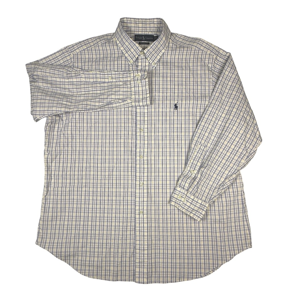 Ralph Lauren Mens Plaid Button Down Shirt Blue Yellow Classic‎ Fit 17 32/33 - Picture 2 of 10